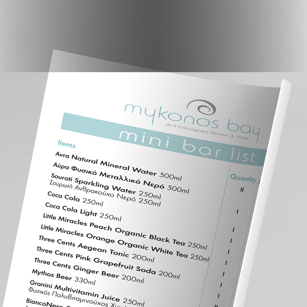 menu mini bar list