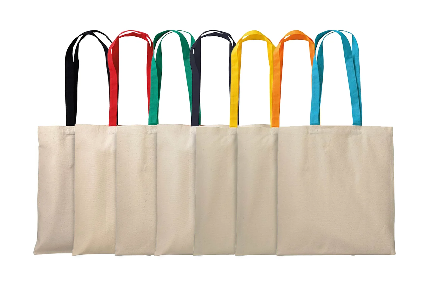 17106 Τσάντα αγορών από φυσικό βαμβάκι με χρωματιστές μακριές λαβές